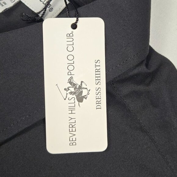 NWT Beverly Hills Polo Club Black Modern Fit Dress Shirt Men’s M Business Casual - Picture 7 of 9